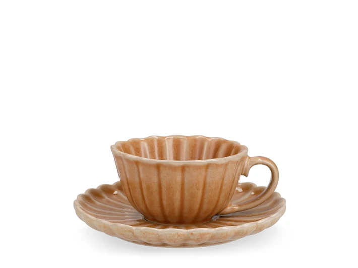 TAZZA A COSTE CON PIATTINO BEIGE - Woodlume