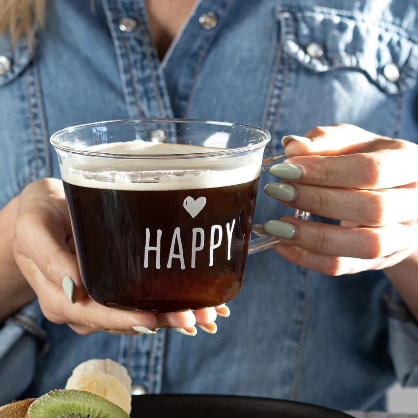 SET 2 TAZZE COLAZIONE IN VETRO - HAPPY CUORE - Woodlume