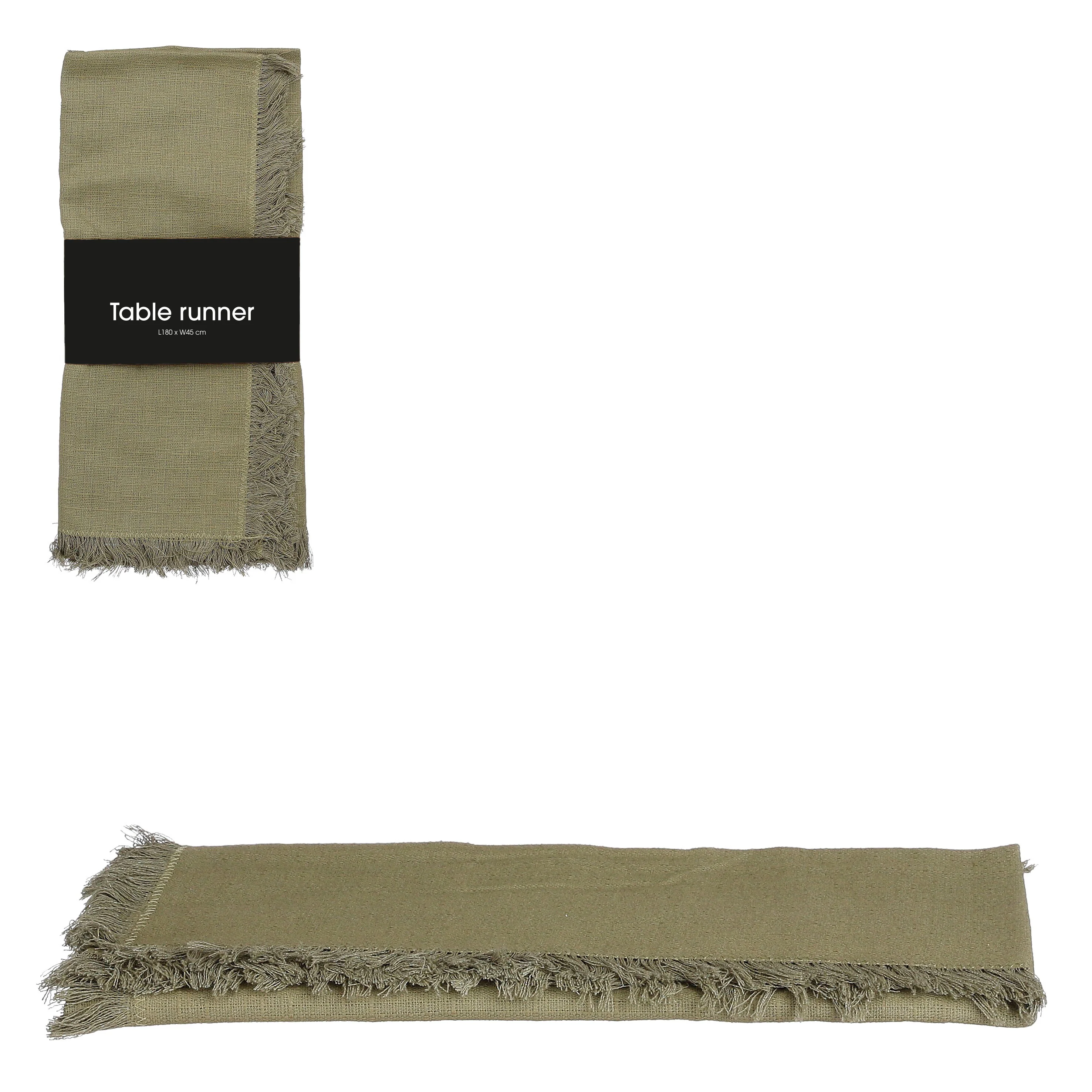 RUNNER VERDE OLIVA CON FRANGE 180X45 - Woodlume