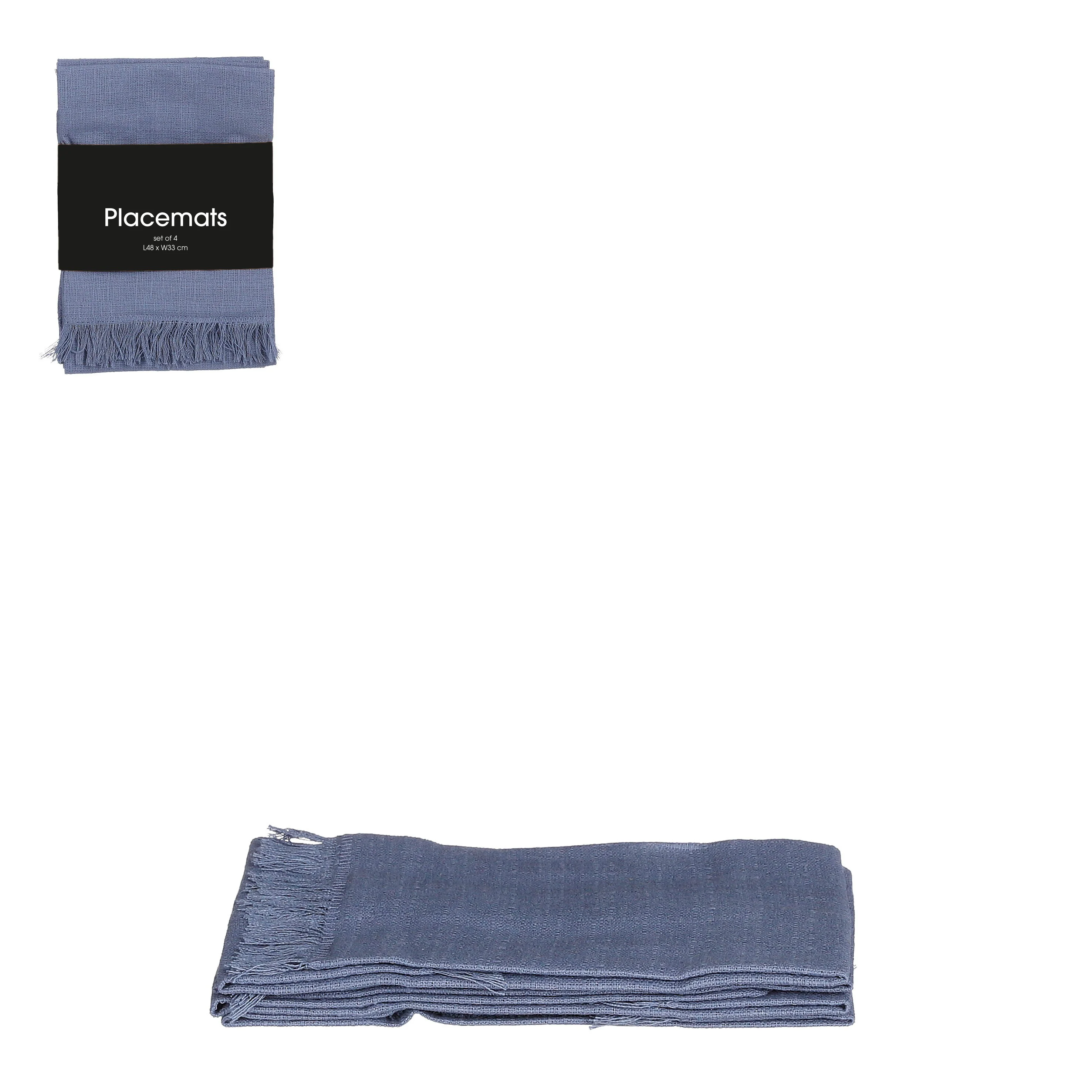 SET 4 TOVAGLIETTE BLU CON FRANGE - Woodlume