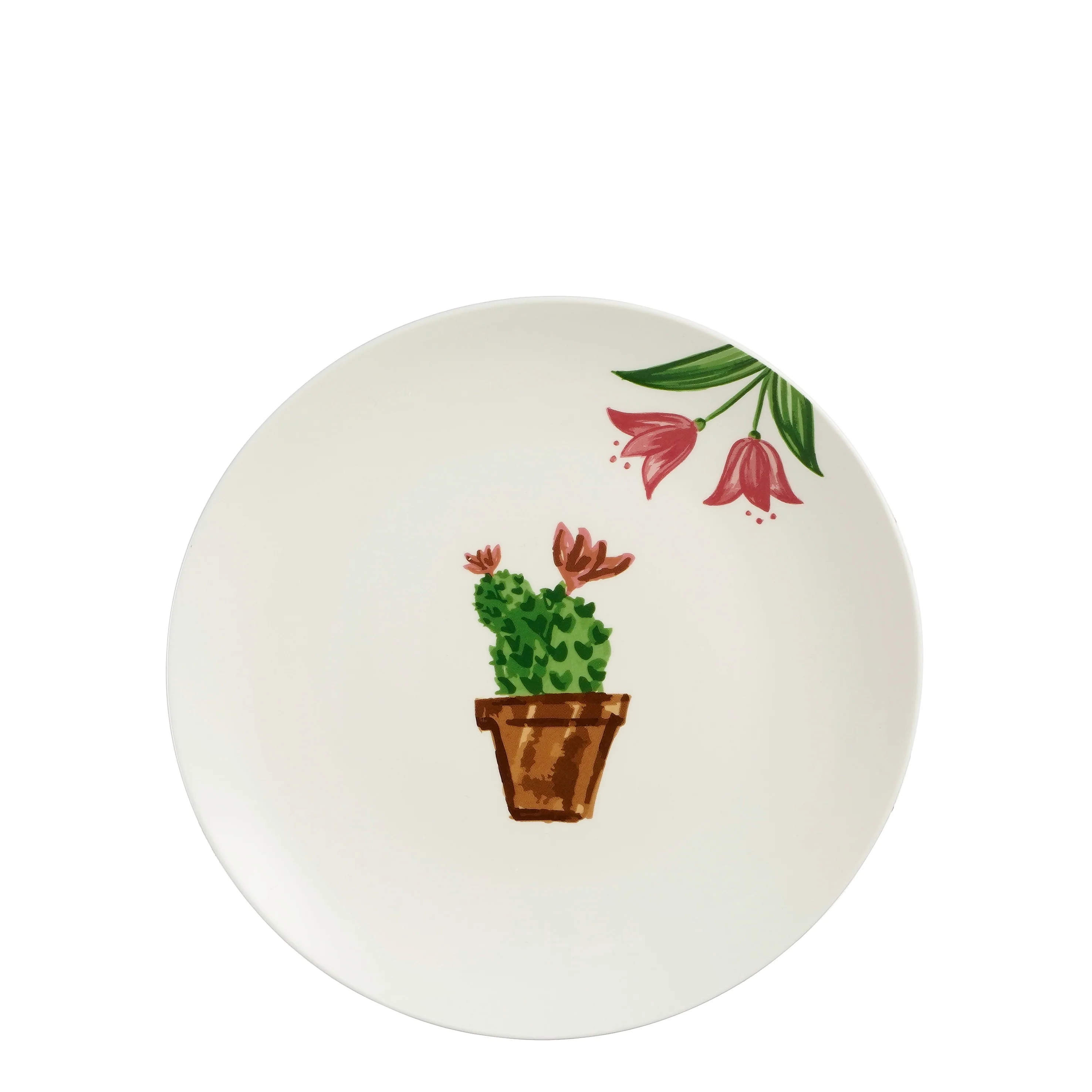 PIATTO CACTUS CENTRALE CON FIORI SUL BORDO - Woodlume