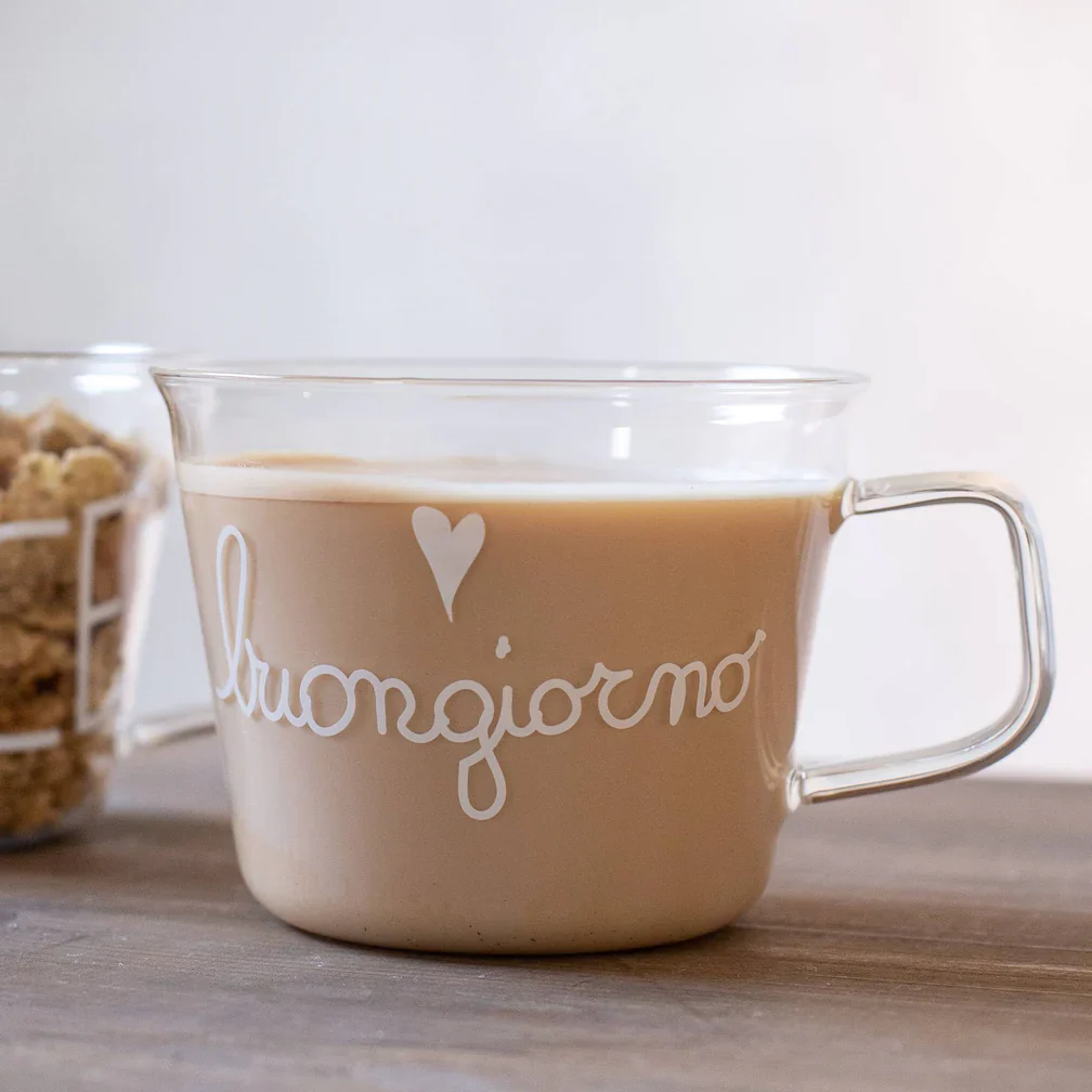 SET 2 TAZZE IN VETRO - BUONGIORNO CUORE - Woodlume