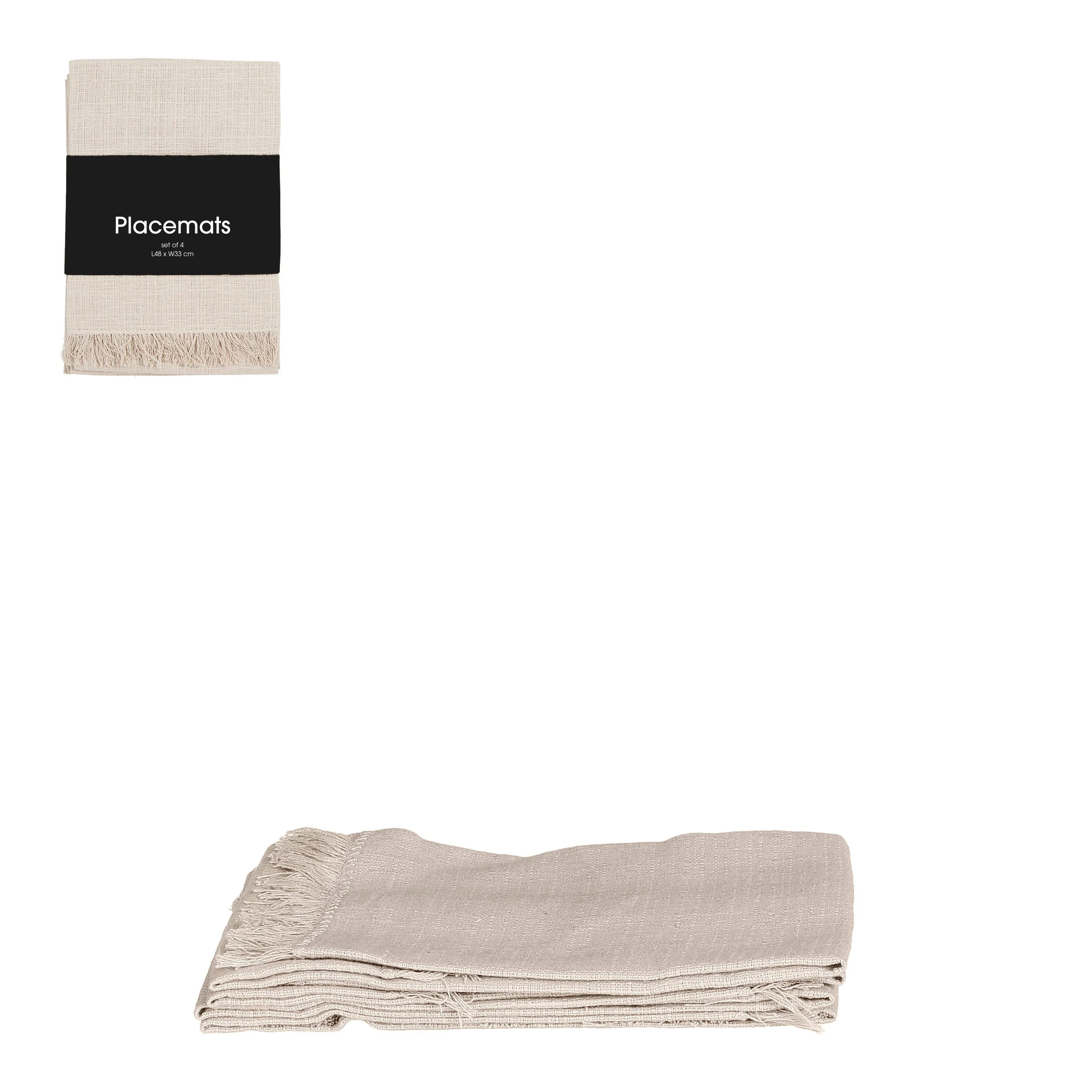 SET 4 TOVAGLIETTE BEIGE CON FRANGE - Woodlume