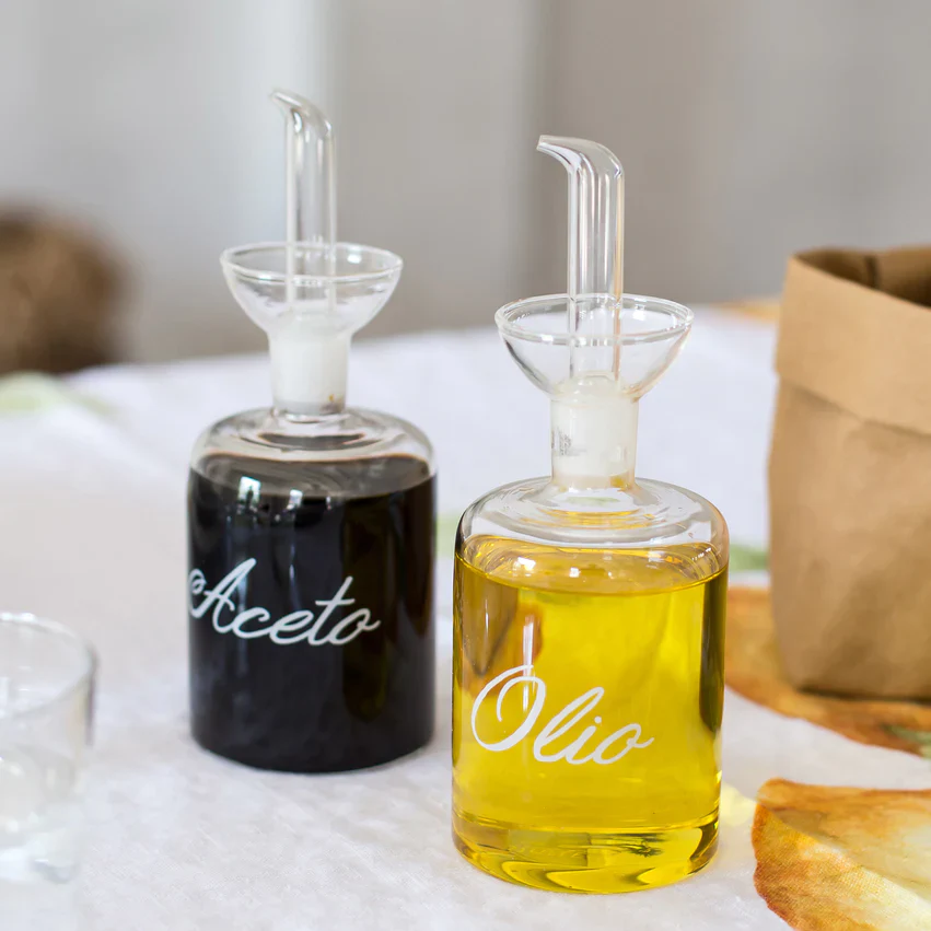 SET 2 BOTTIGLIE IN VETRO - OLIO E ACETO - Woodlume