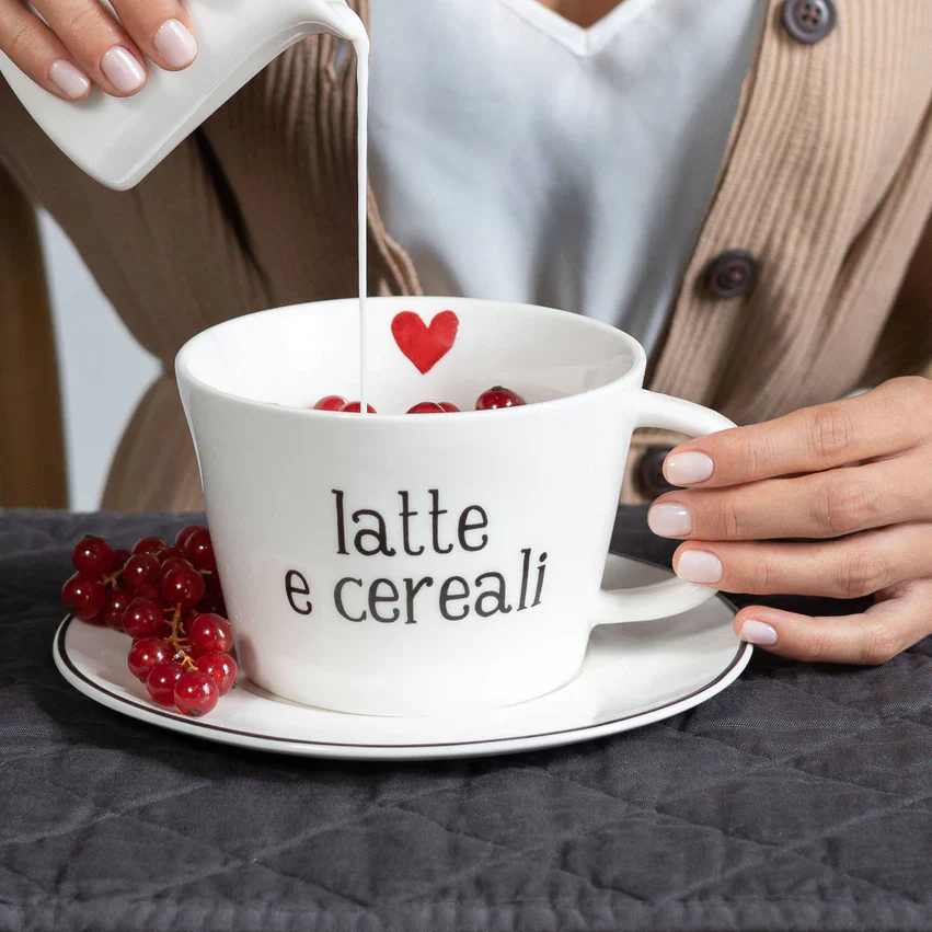 SET 2 TAZZE COLAZIONE LATTE E CEREALI CUORE - Woodlume