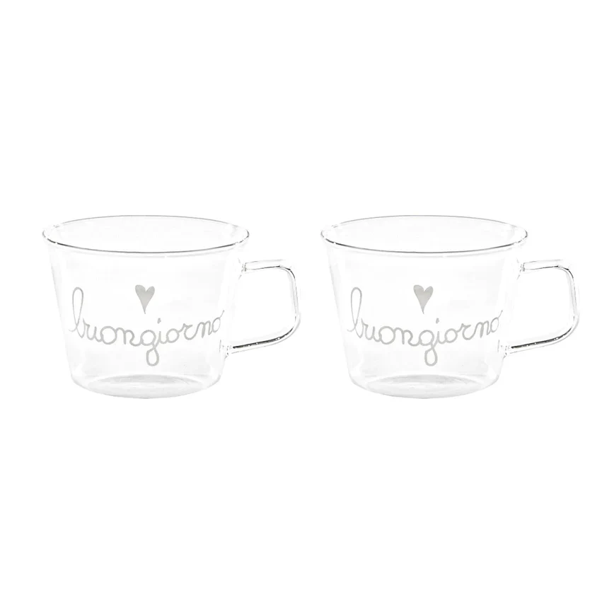 SET 2 TAZZE IN VETRO - BUONGIORNO CUORE - Woodlume