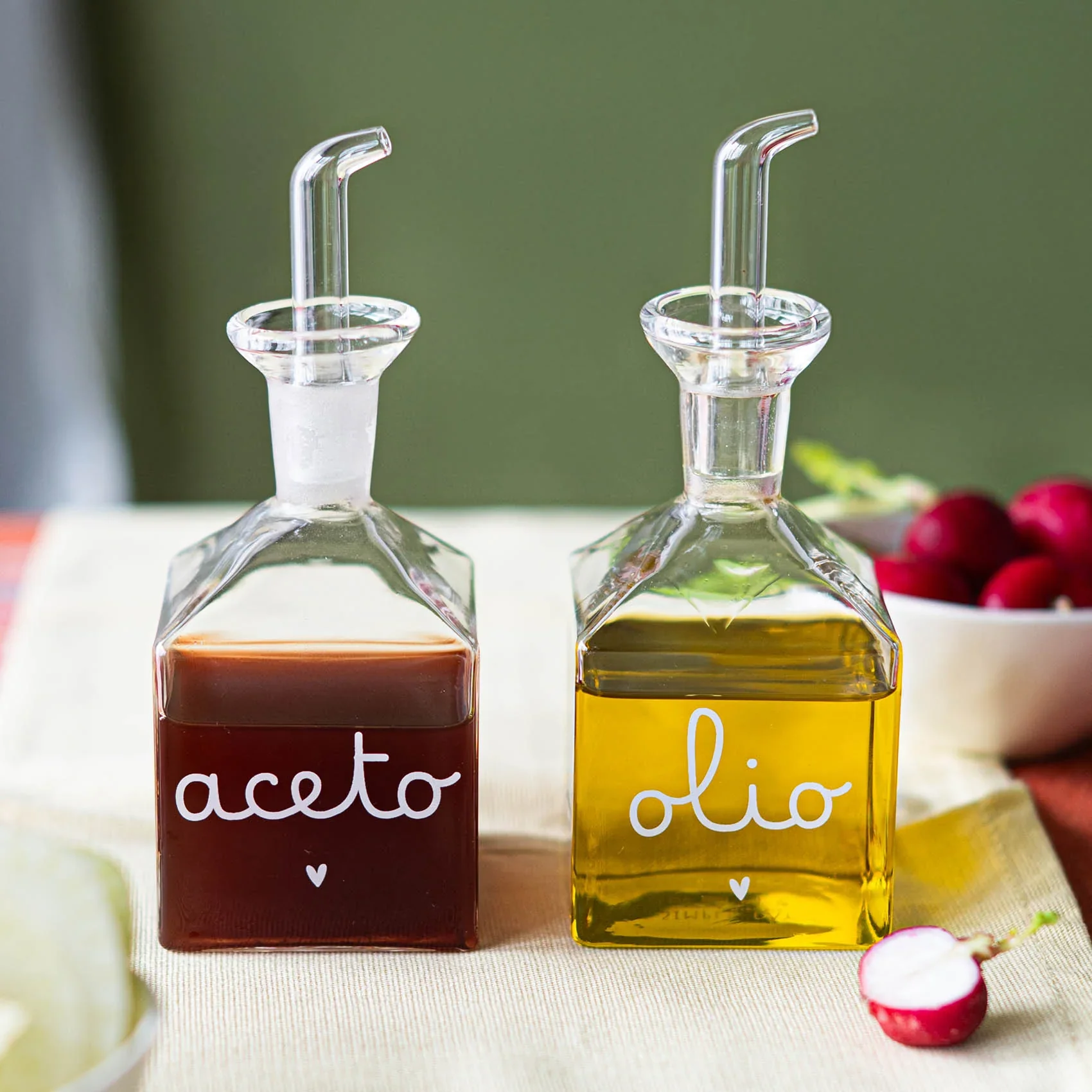 SET OLIO E ACETO IN VETRO CUORICINO - Woodlume