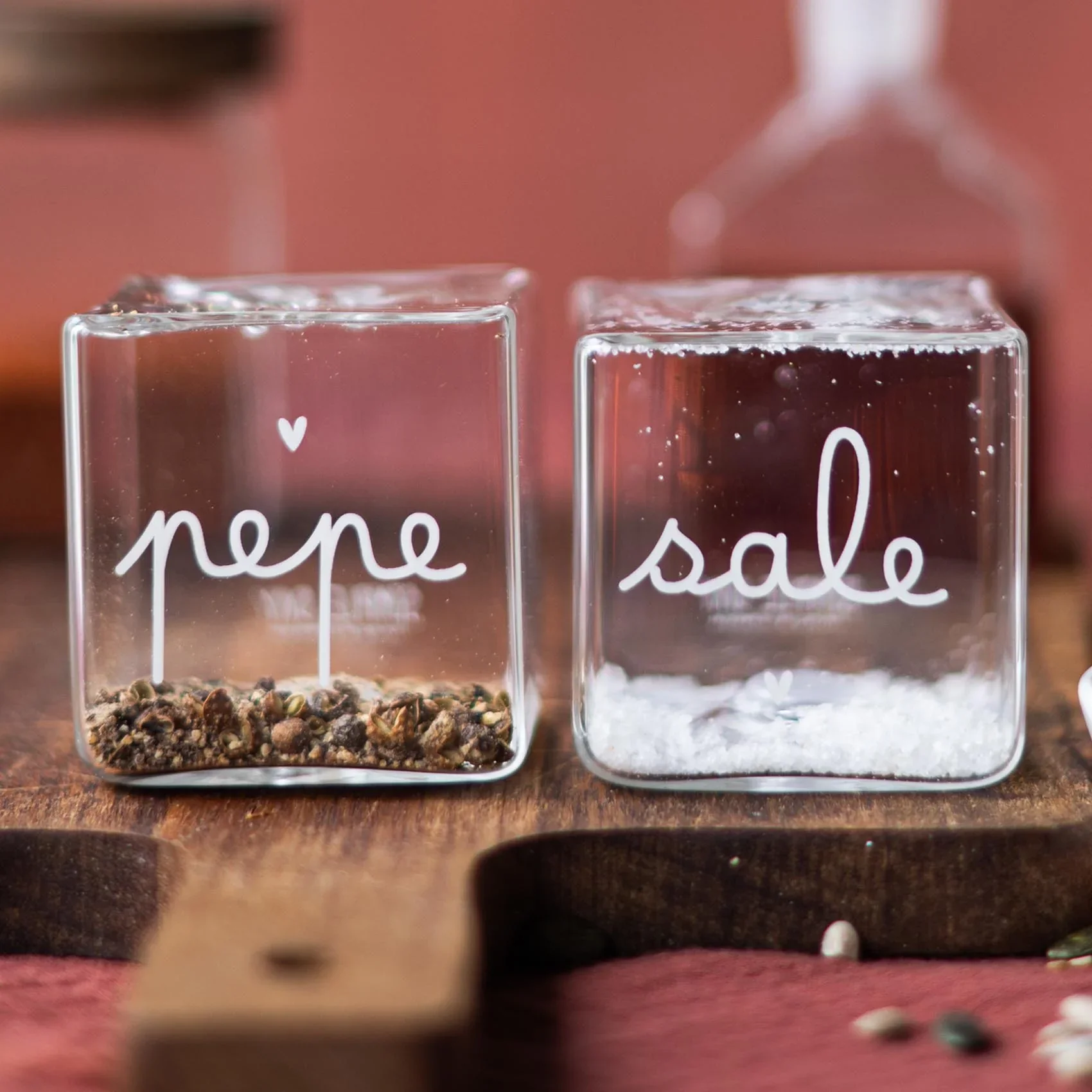 SET SALE E PEPE IN VETRO CUORICINO - Woodlume