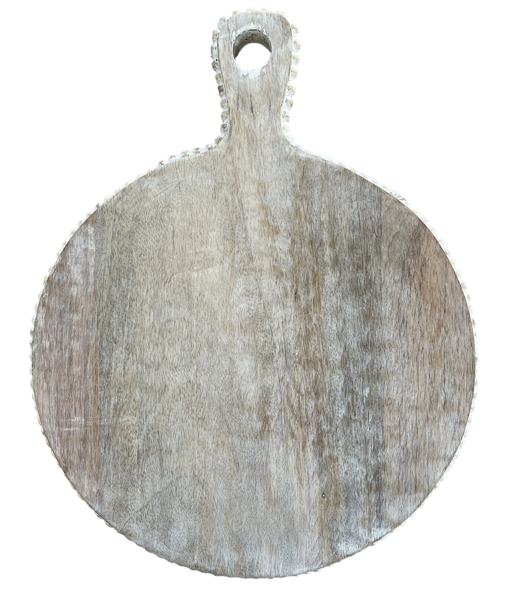 TAGLIERE DECORATIVO WOODLUME TONDO IN LEGNO SBIANCATO E PERLE - Woodlume