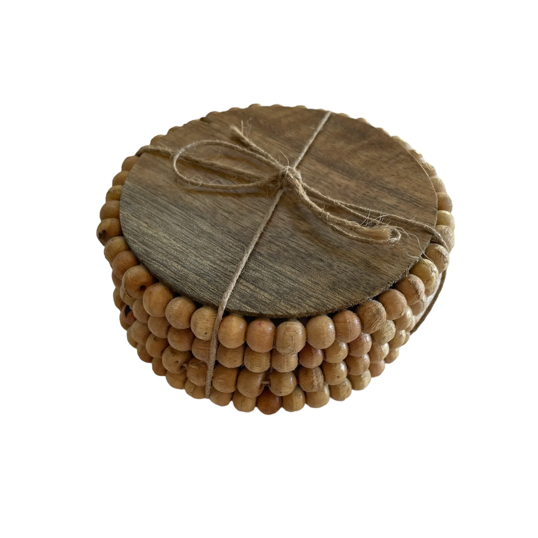 SET 4 SOTTOBICCHIERI WOODLUME IN LEGNO NATURALE E PERLE - Woodlume
