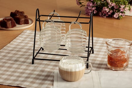 SET 4 TAZZE IN VETRO CON SUPPORTO - Woodlume