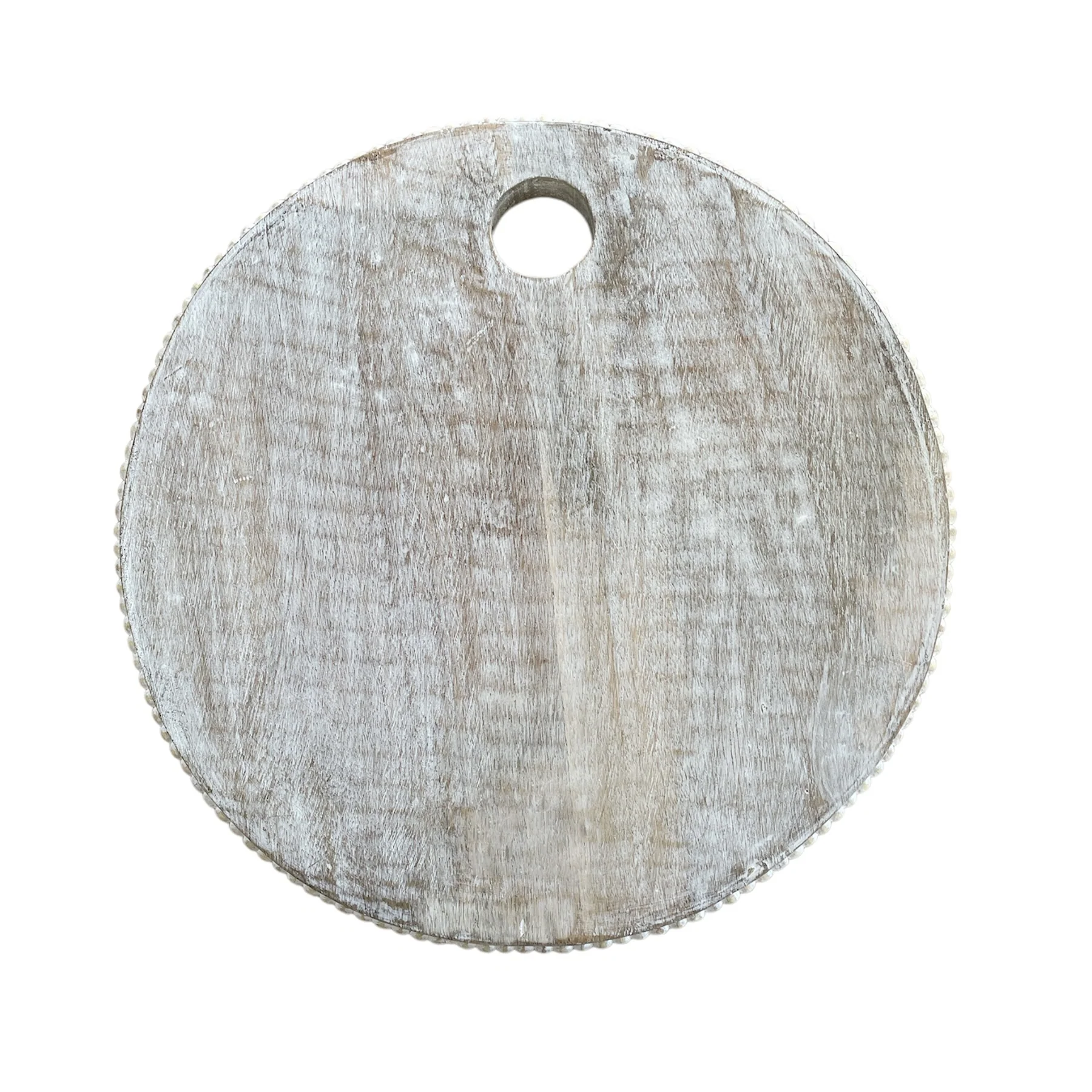 TAGLIERE DECORATIVO WOODLUME TONDO IN LEGNO SBIANCATO E PERLE - Woodlume