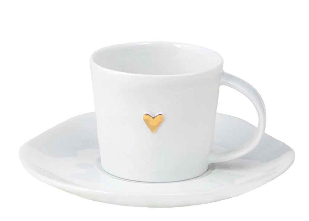 TAZZA DA CAFFE' + PIATTINO - CUORE ORO - Woodlume