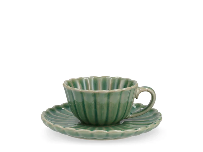 TAZZA A COSTE CON PIATTINO VERDE - Woodlume