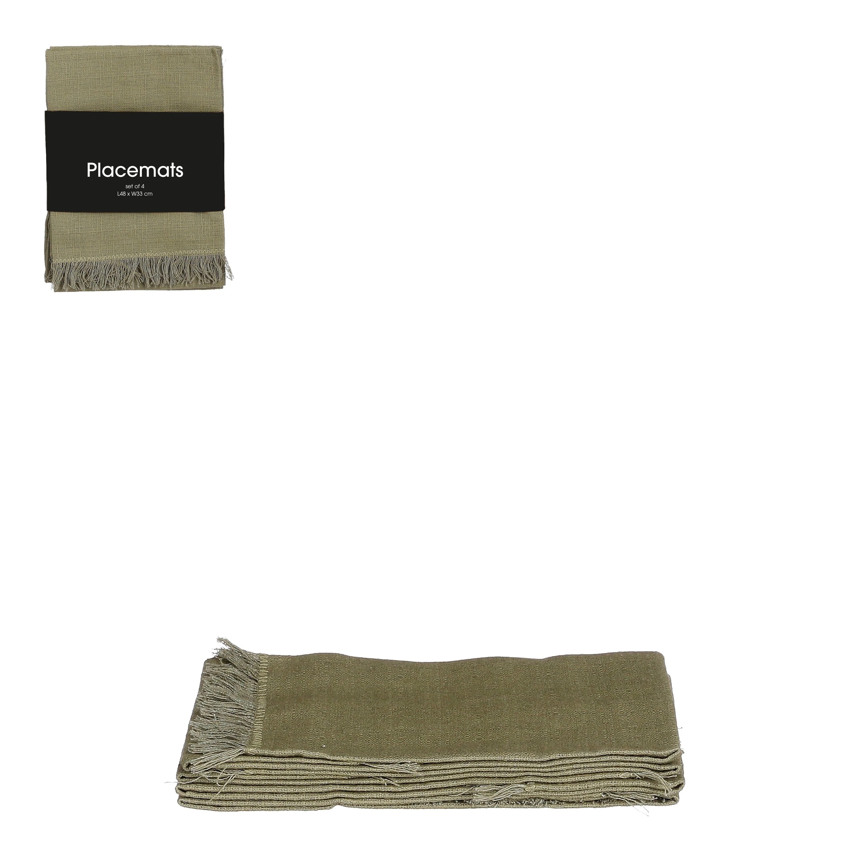 SET 4 TOVAGLIETTE VERDE OLIVA CON FRANGE - Woodlume